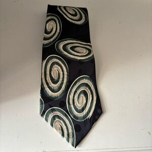 Vintage Hugo Boss 100% Silk Italian Black and Green Geometric Swirl Tie Office